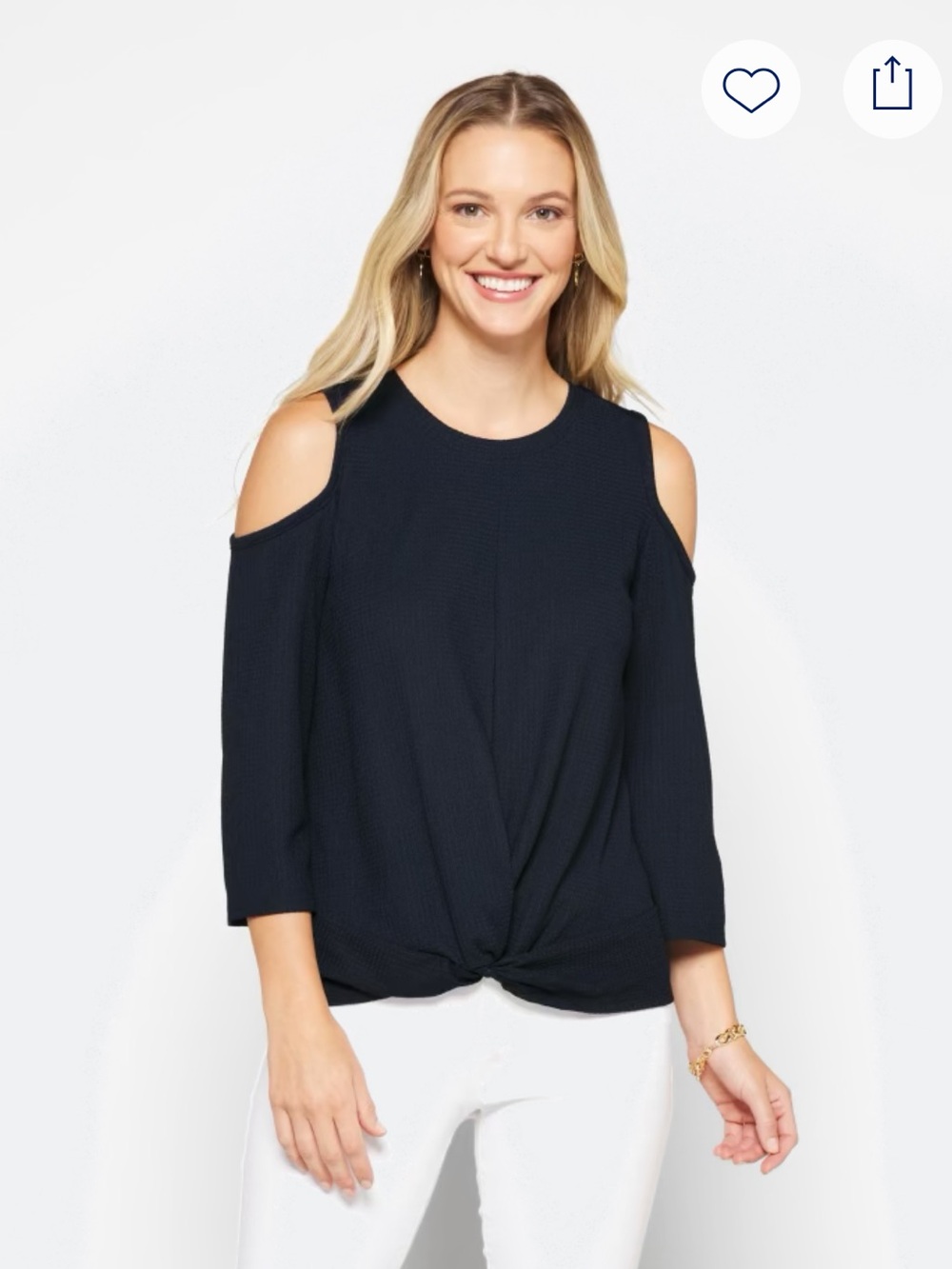 Michael Kors Navy Cold-Shoulder Twist Front Top